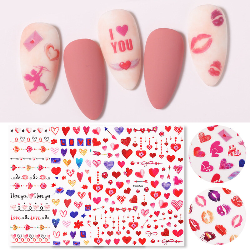 

3D Nail Art Наклейки Клей Colorful Любовь Сердце Красные губы Роза Наклейки на День Святого Валентина