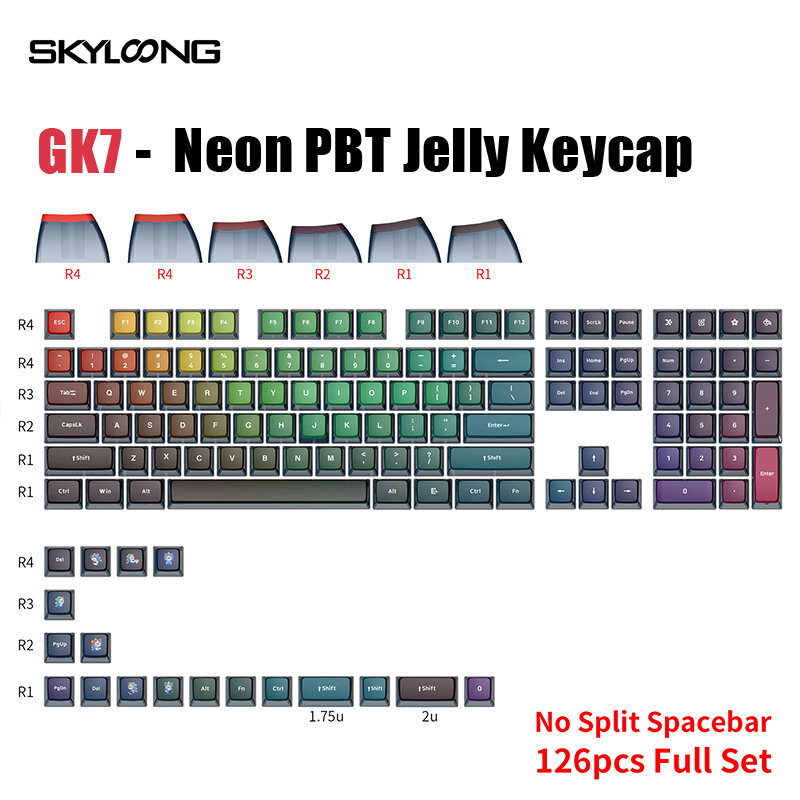 

SKYLOONG GK7 126PCS Mechanical Keyboard Keycaps Set Neon PBT Black Transparent Jelly Key Cap For DIY Customized 61/87/10