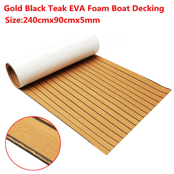 

240cmx90cmx5mm Gold With Black Lines Marine Flooring Faux Teak EVA Foam Boat Decking Sheet