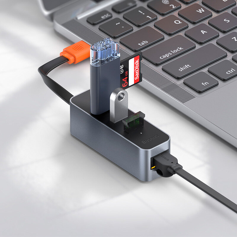 

Адаптер док-станции Baseus USB-A с 3 * USB 3.0 + RJ45 LAN Сетевой порт для ноутбуков MacBook Air 2020