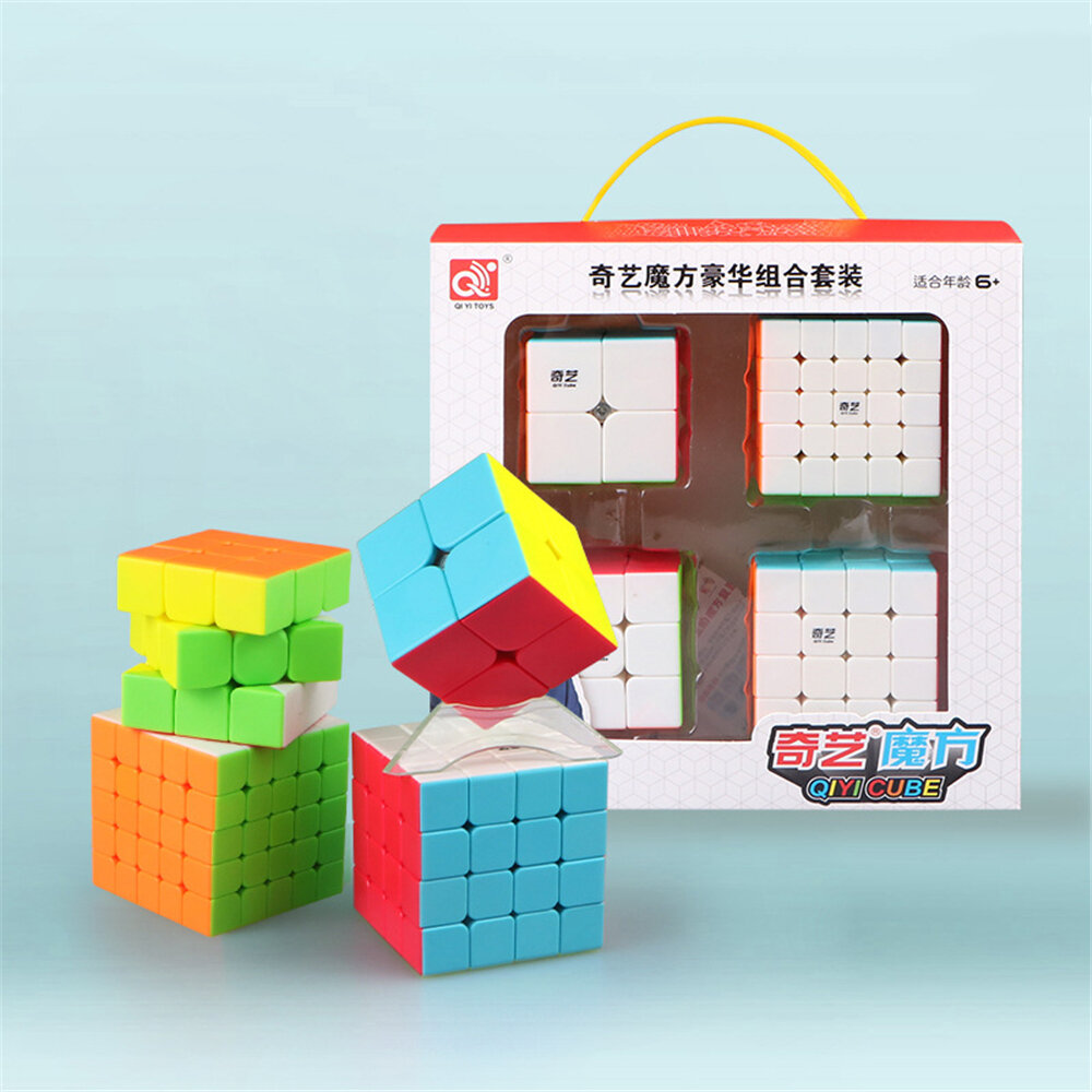 

QiYi 4 шт. Волшебный Cube Набор 2x2 3x3x3 4x4x4 5x5x5 Скорость Cube для тренировки мозга детские развивающие игрушки для