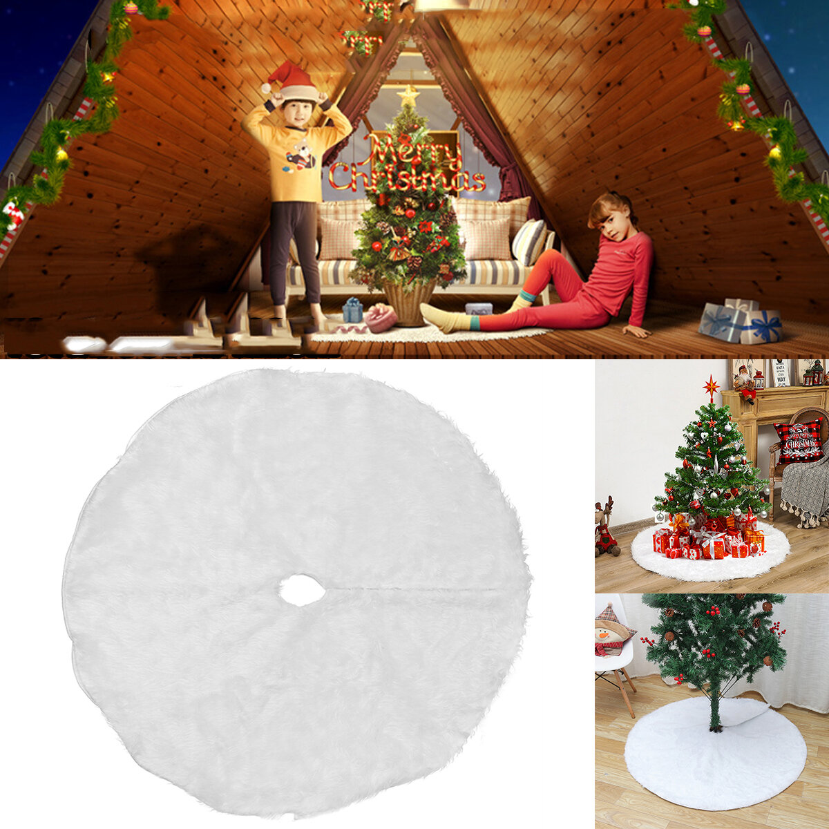

White Plush Christmas Tree Skirt Christmas Decoration for Home Soft Hair White Round Carpet Christmas Decor