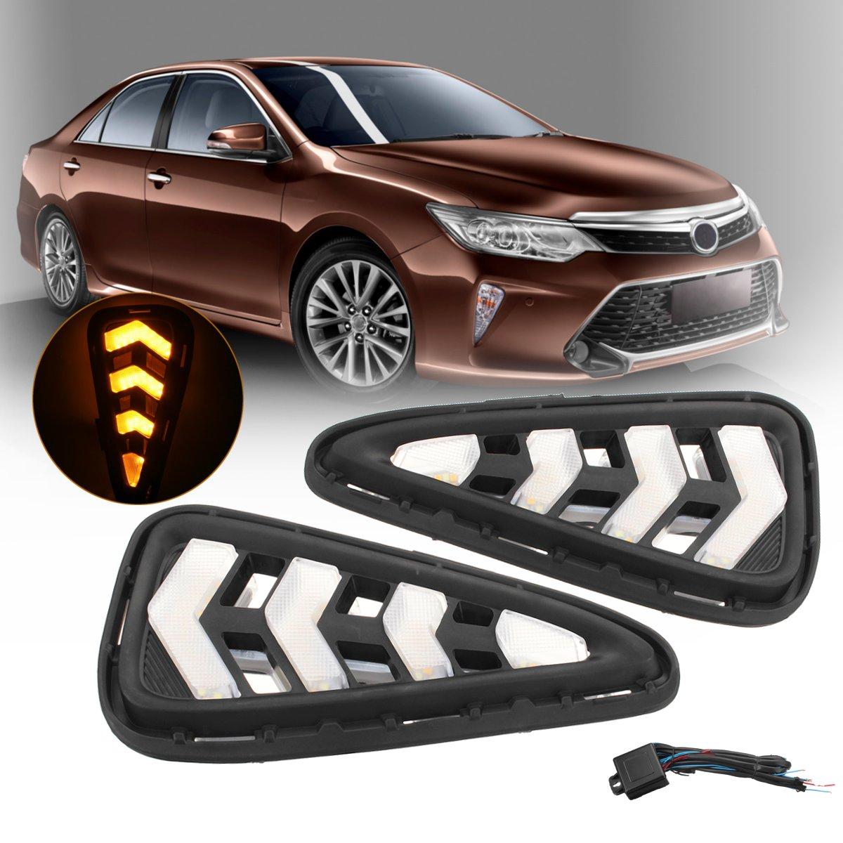 

Pair Front Авто LED DRL Дневные ходовые огни Противотуманные фары Лампы для Toyota Camry 2015-2017