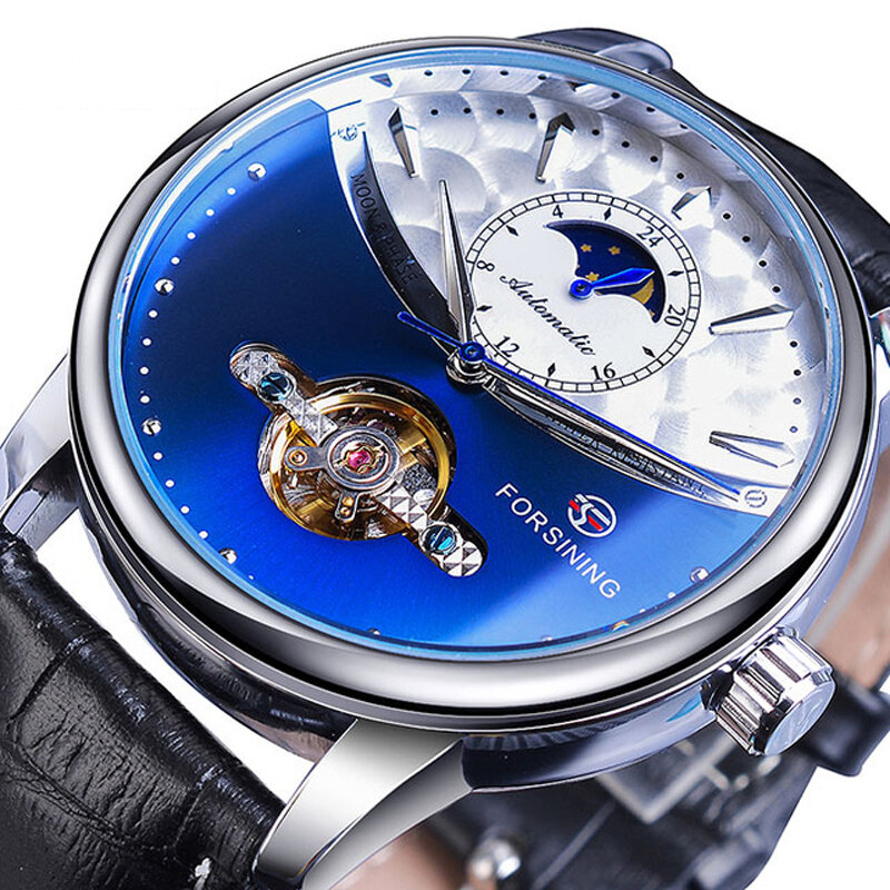 

Forsining GMT1150 Модные мужские автоматические часы Металл Чехол Кожаный ремешок Механический Часы