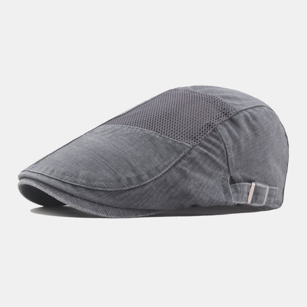 

Men Washed Cotton Mesh Breathable Outdoor Casual Newsboy Cap Forward Hat Beret Cap Flat Hat