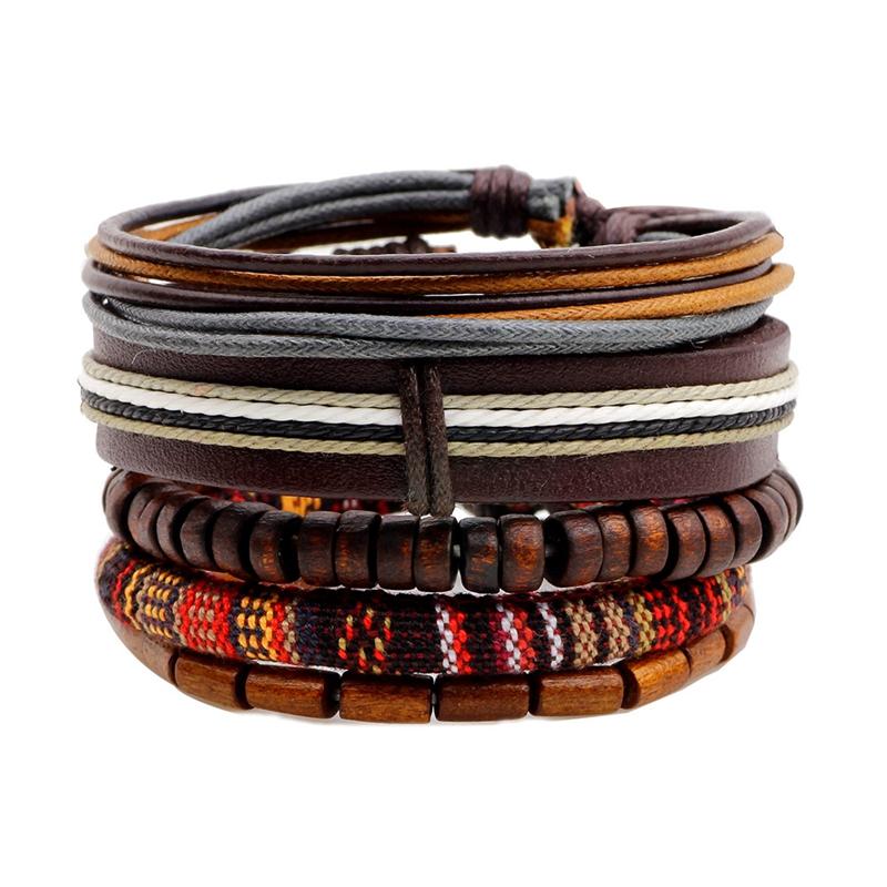 

Retro Multilayer Wood Bead Leather Adjustable Men Bracelet