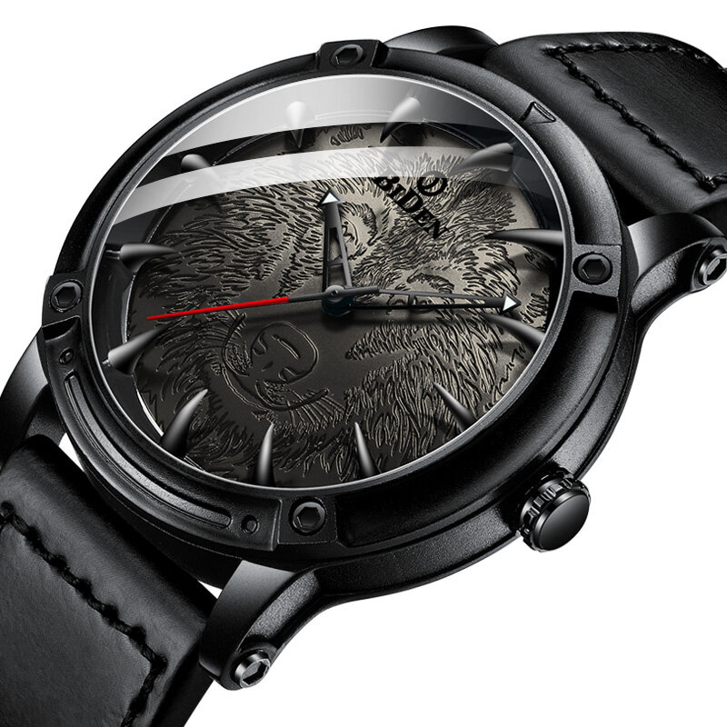 

BIDEN BD0185 Wolf Dial Дисплей Модные мужские наручные часы с аналоговой кожей Стандарты кварцевые часы