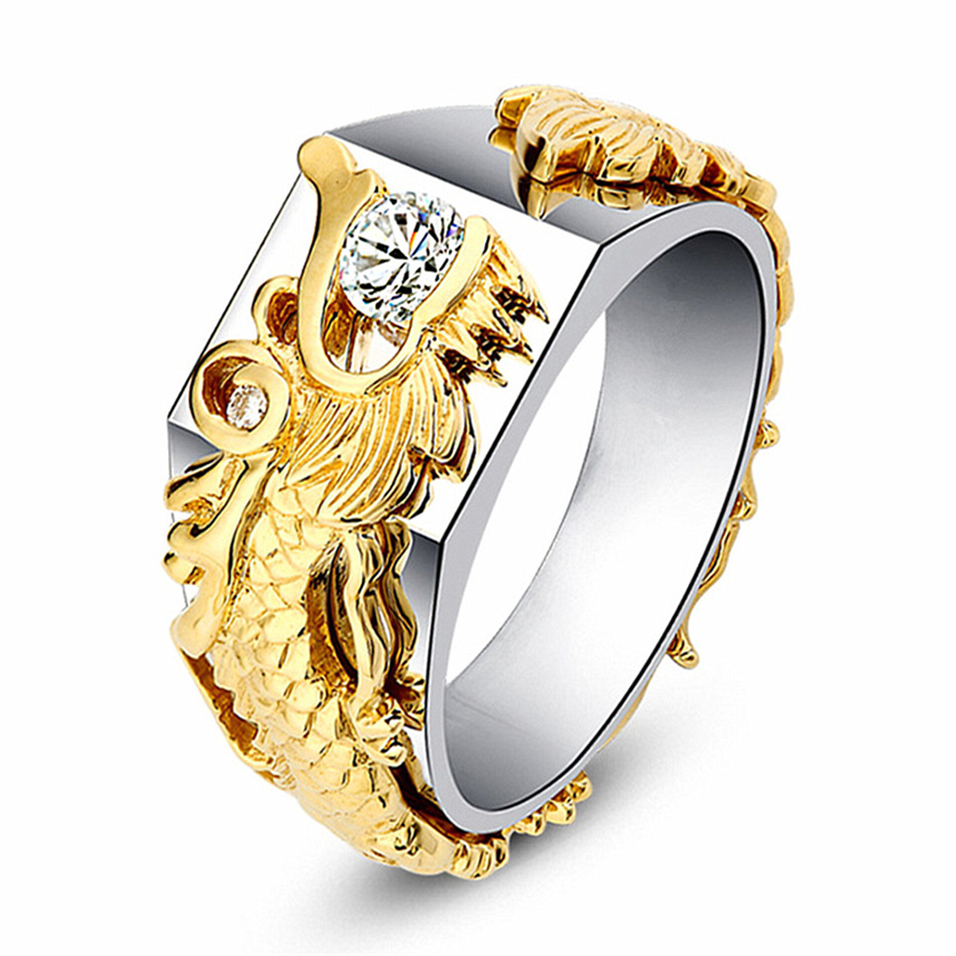 

Роскошные золотые Дракон мужские кольца 18k позолоченные бриллиантовые кольца для мужчин