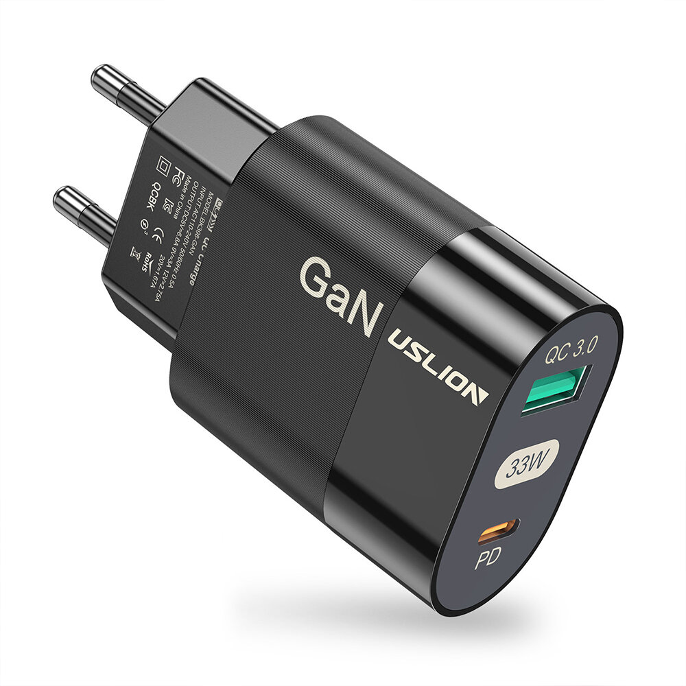 

[GaN Tech] USLION 2-портовое зарядное устройство USB PD мощностью 65 Вт USB-A+Тип-C PD QC3.0 FCP SCP AFC PPS Адаптер нас