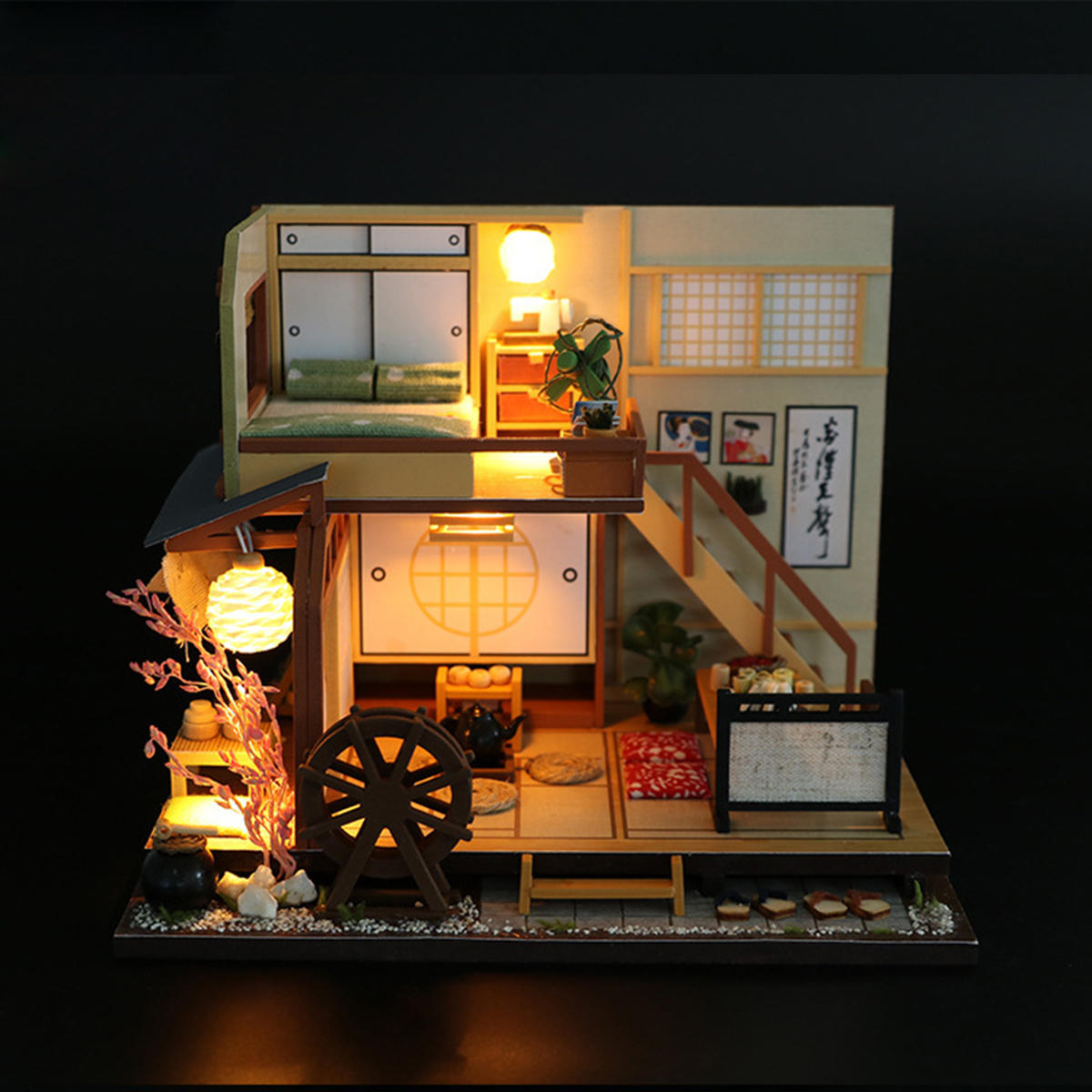 

DIY Кукольный домик Миниатюрная деревянная мебель LED Набор Японский стиль Handcraft Toy Doll House Gift