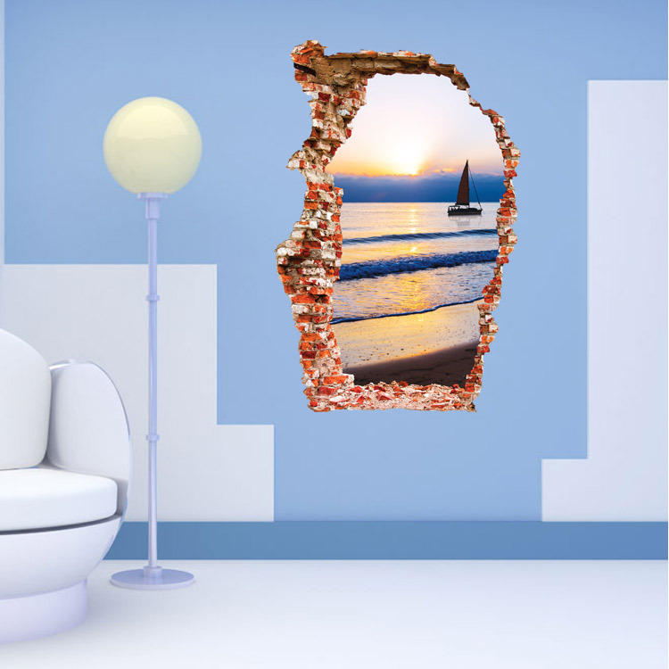 

Miico Creative 3D Sea Sunset Broken Wall Removable Home Room Декоративный настенный декор наклейки на стене