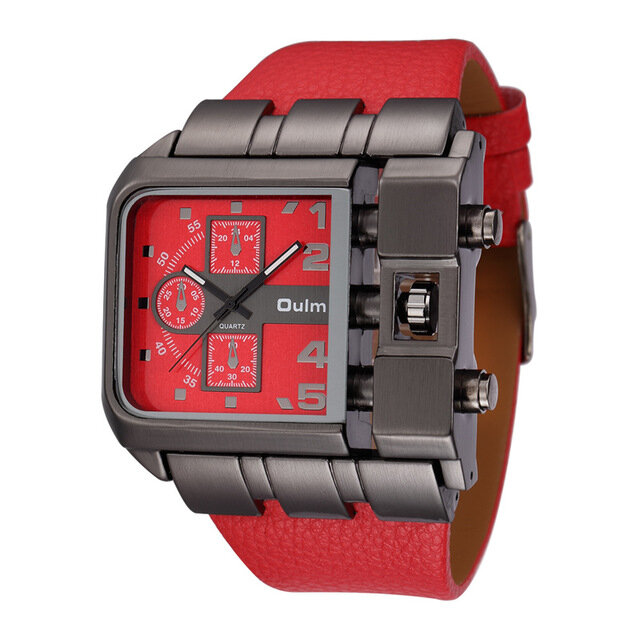 

OULM 3364 Модные креативные часы с квадратным циферблатом Уникальный Дизайн кожаный ремешок кварцевые часы