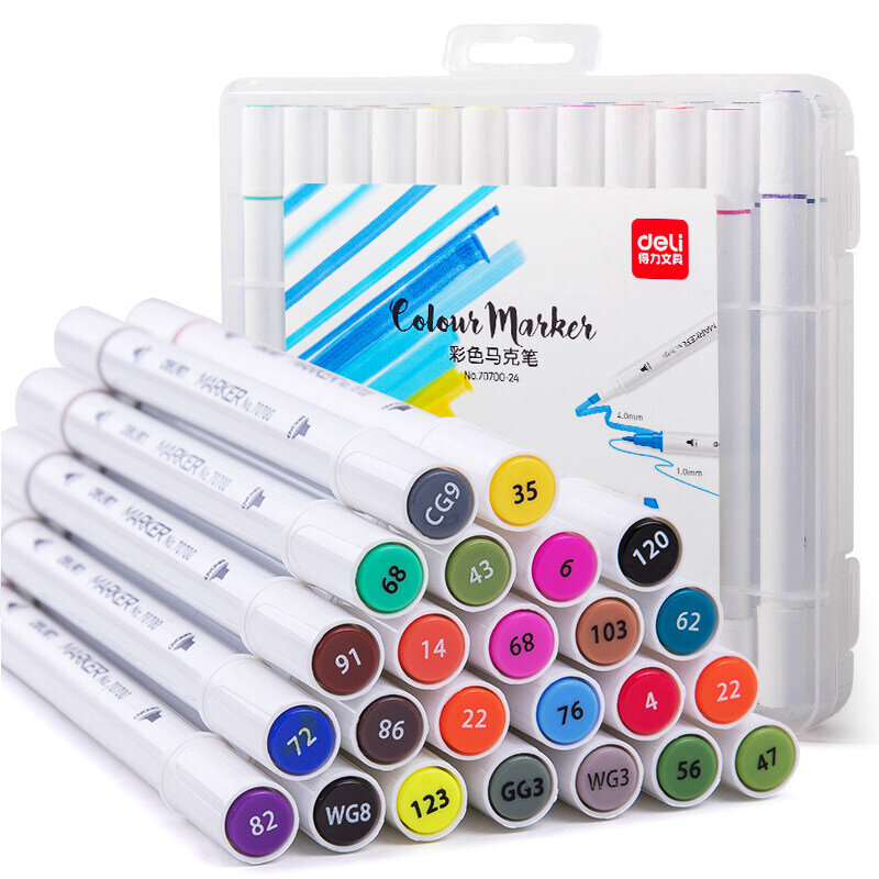 

Deli 70700 1Pcs 12/24 Colors Marker Pens Set Double-headed Marker Pen Hand-painting Artist Marker Pens Gifts for Kids Ch