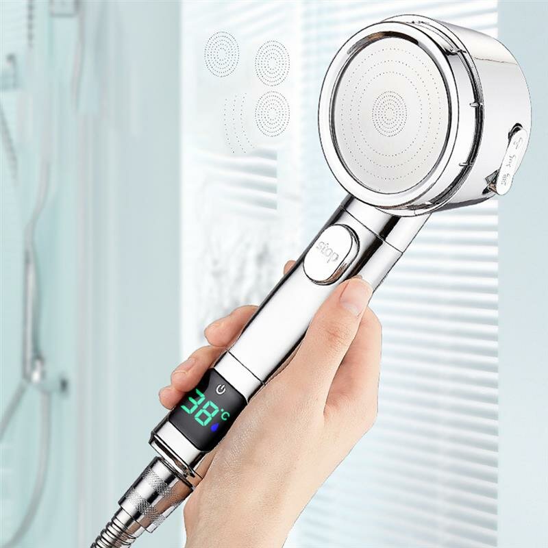 

Intelligent Digital Display Showerhead 3 Modes Adjustable Plastic Shower Head Water-Saving Pressure Boosting Spraying He