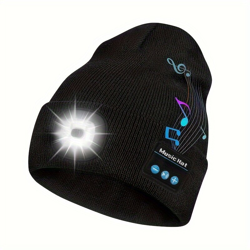 

LED Light Bluetooth Beanie Unisex Warm Knitted Beanie 3 Light Modes Waterproof Rechargeable Wireless Music Flashlight Ha