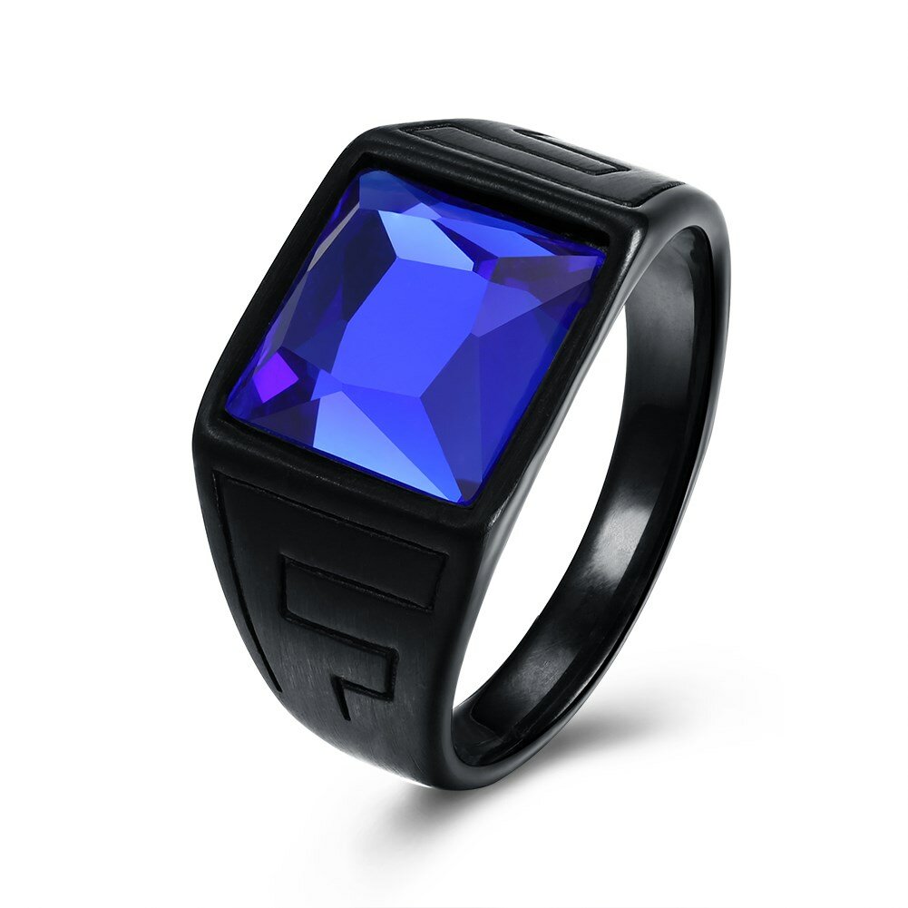 

Модное титановое стальное кольцо Blue Glass Gun Black Plated Ring продается оптом для мужчин