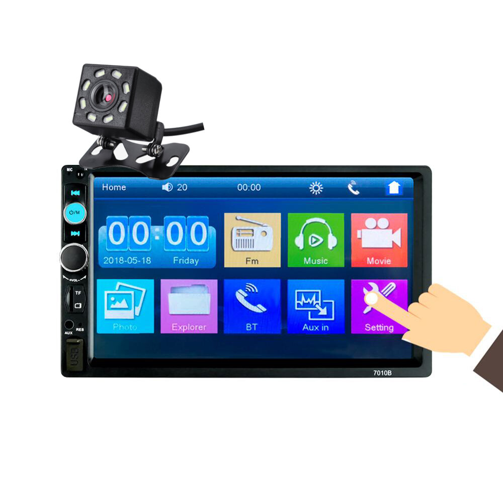 

7010B 7 дюймов 2DIN Авто MP5 Player LCD Сенсорный экран Bluetooth FM Радио Зеркальное соединение телефона с 8LED Backup