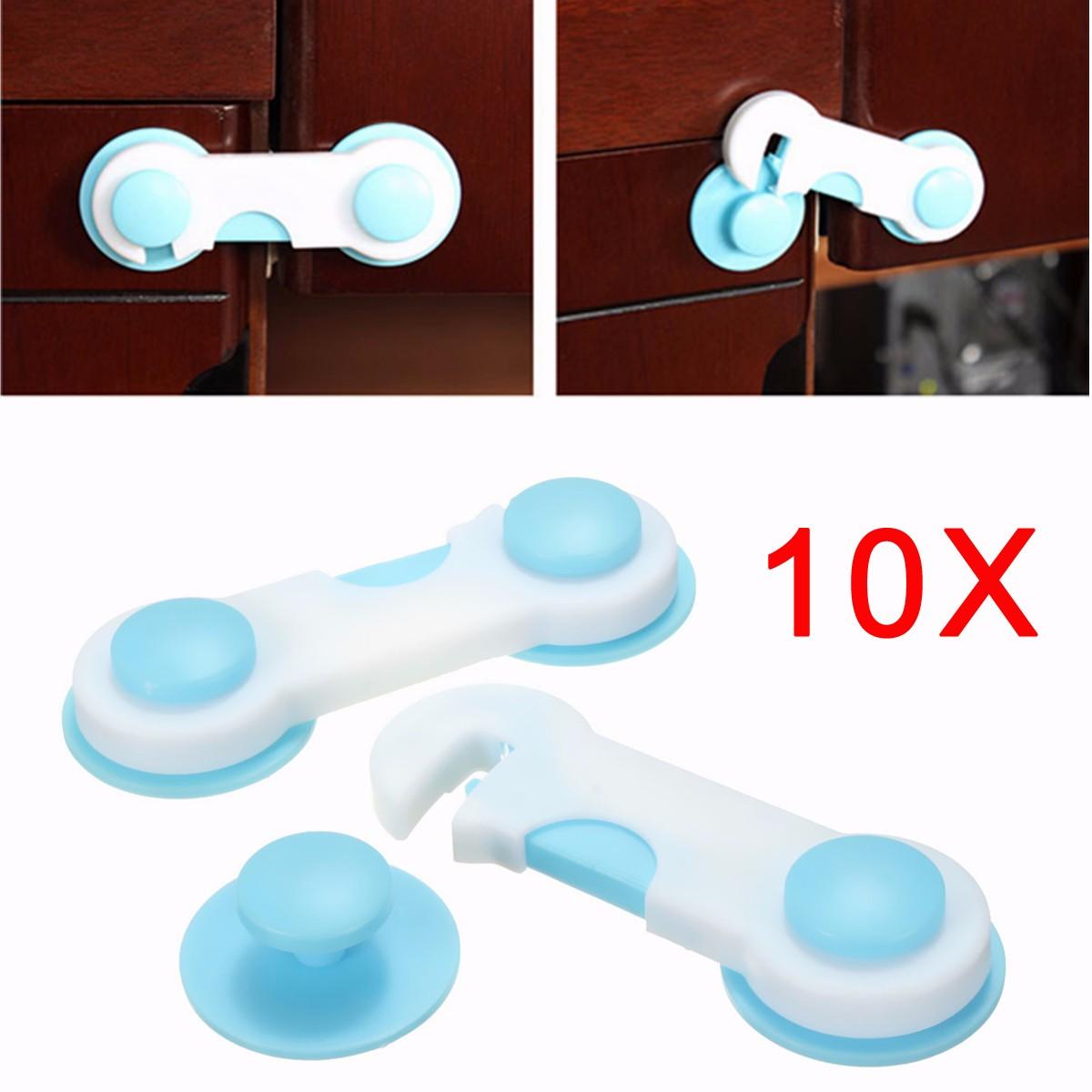 

10Pcs Safe Lock Blue&White Plastic for Cupboard Door Drawers Security with Glue