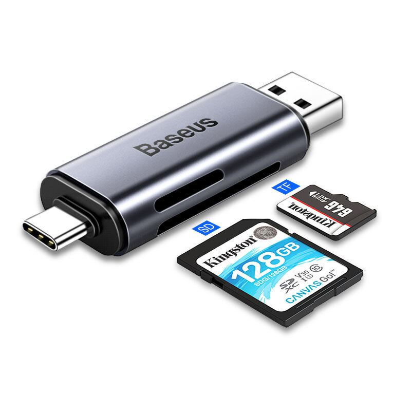 

Baseus Алюминиевый сплав + ABS Высокоскоростной Type-C USB 3,0 OTG TF камера Устройство чтения карт памяти для смартфона