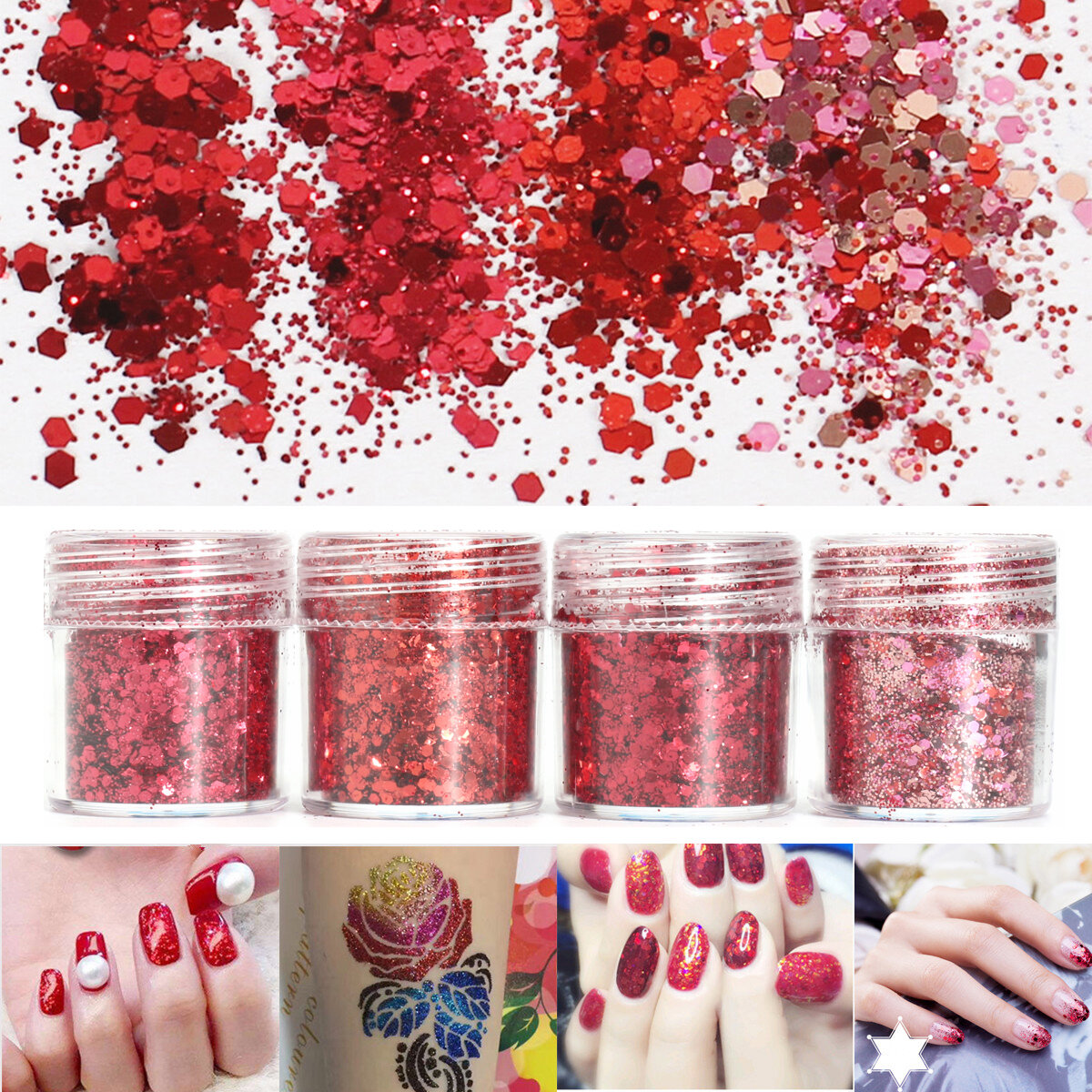 

Красный Ногти Art С блестками Порошковые блестки Советы по декорированию 3D Смешанная пыль