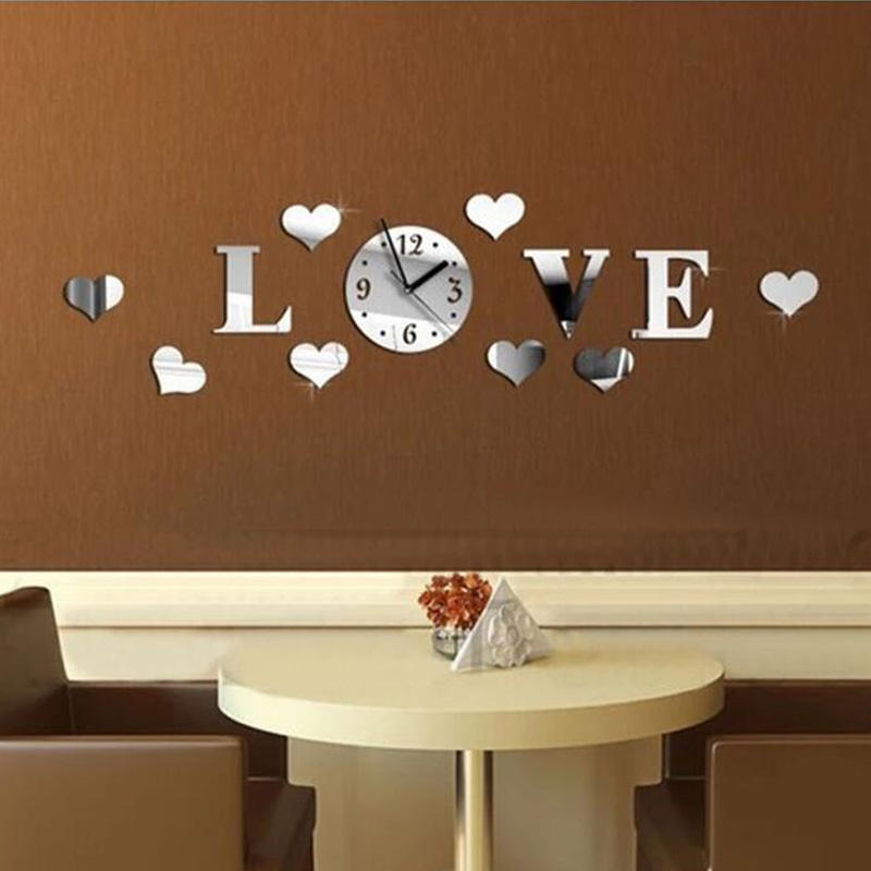 

Honana DX-X2 Креативная любовь 3D акриловые зеркала стены наклейки Кварцевые часы Смотреть Большой домашний декор