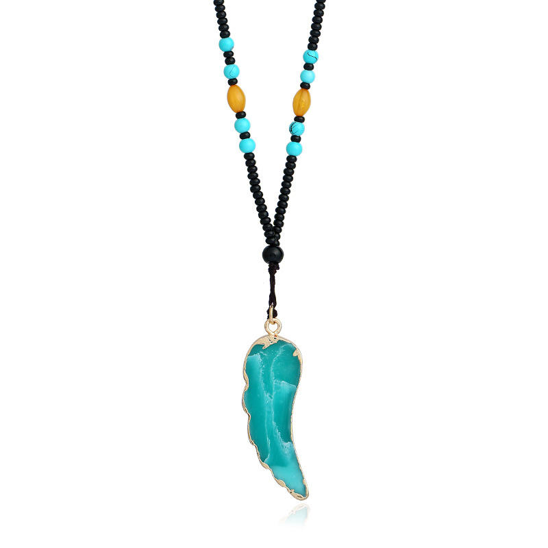 

Этническое мужское длинное ожерелье из натурального камня Кулон Бирюзовый Ожерелье из бисера