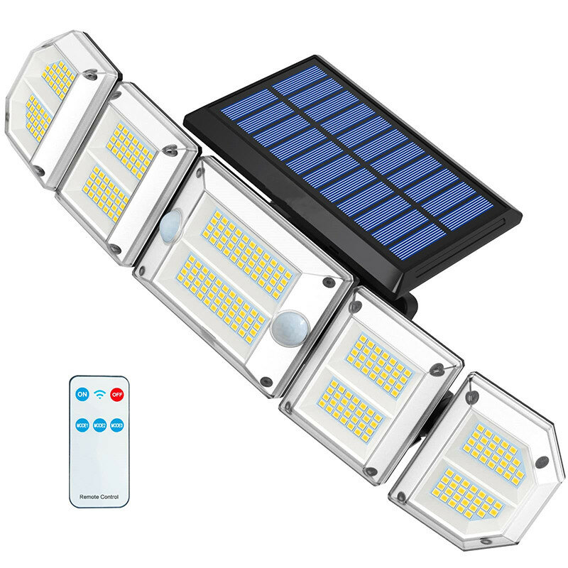 

Solar Motion Sensor Lights OutdoorSecurity Lights with Remote Control 5 Rotatable Heads 300 LED 7500K IP65 Waterproof