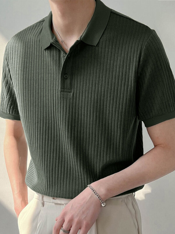 

Mens Solid Rib-Knit Short Sleeve Golf Shirt