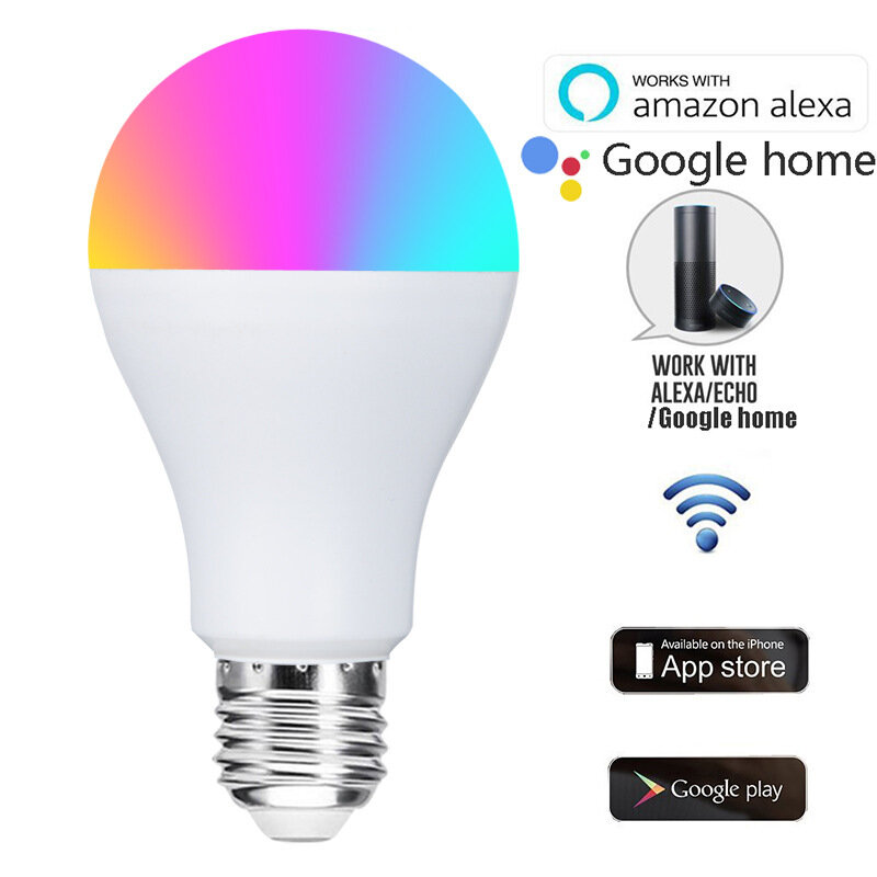

9 Вт CCT+RGB Wifi Умная лампочка E26 E27 Голосовое управление работает с Alexa Google Assistant