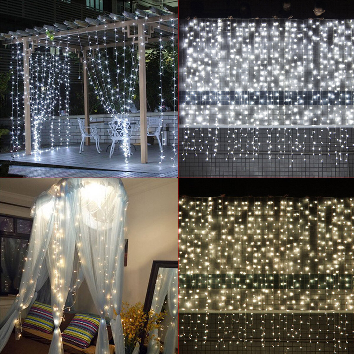 

3M*3M 304 LED Window Icicle Curtain Fairy String Light Wedding Party Home Decor US Plug AC110V