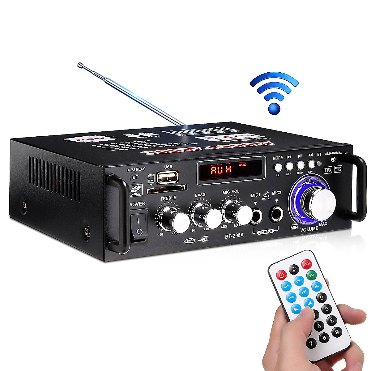 

BT-298A 110 В 12 В HIFI Бас Авто Аудио Стерео Мощность Усилитель Bluetooth FM Радио 2CH 600 Вт LED Поддержка Diaplay FM