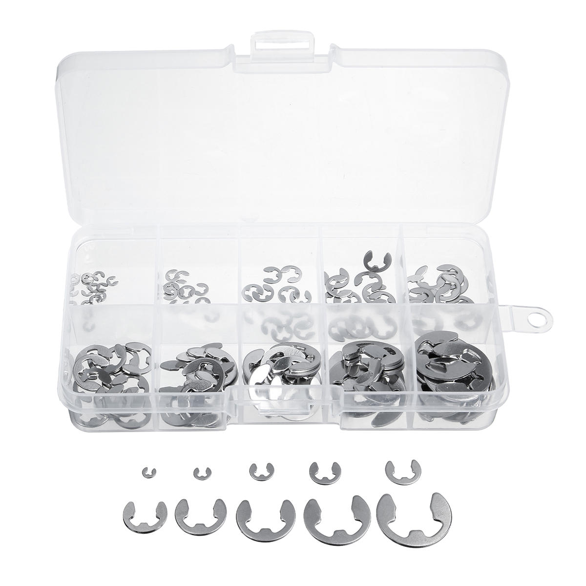 

120PCS Stainless Steel E-Clip Snap Ring Assortment Kit Retaining Circlip HandWare Tools 1.5 2 3 4 5 6 7 8 9 10 mm