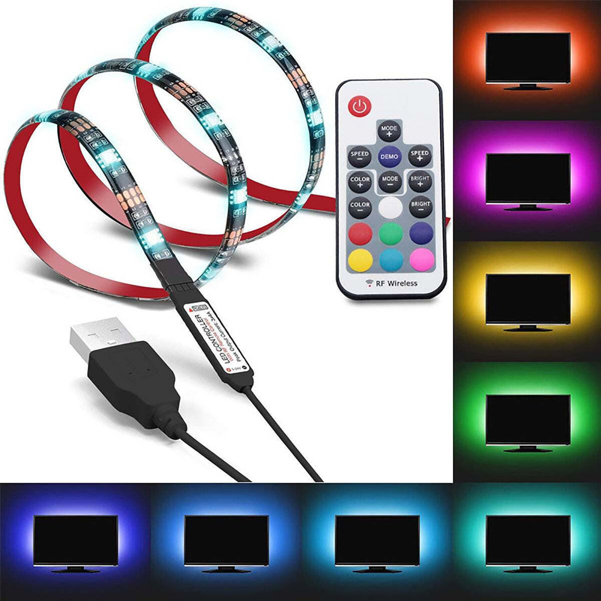 

1M 2M 3M LED Полоска света Водонепроницаемы USB Bluetooth ТВ Подсветка 5050 RGB Цвет Лампа + 17 клавиш Дистанционное Упр
