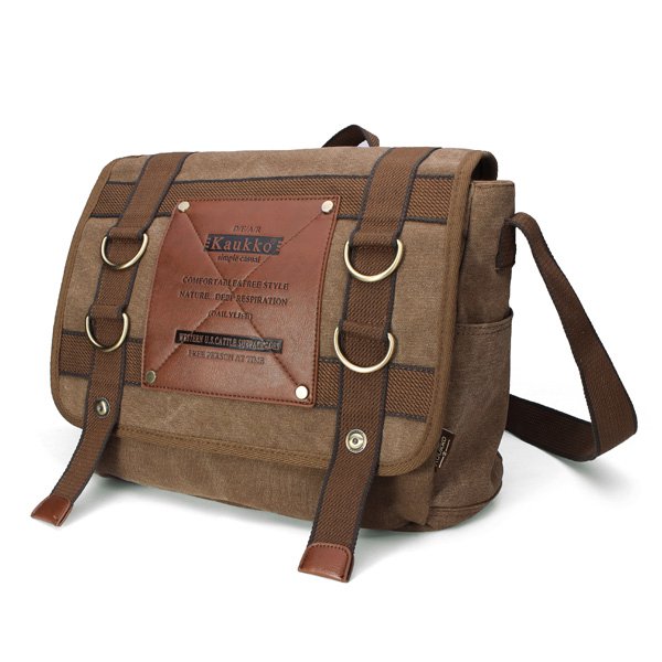 KAUKKO Mens Retro Canvas Travel Shoulder Bag School Messenger Bags—3