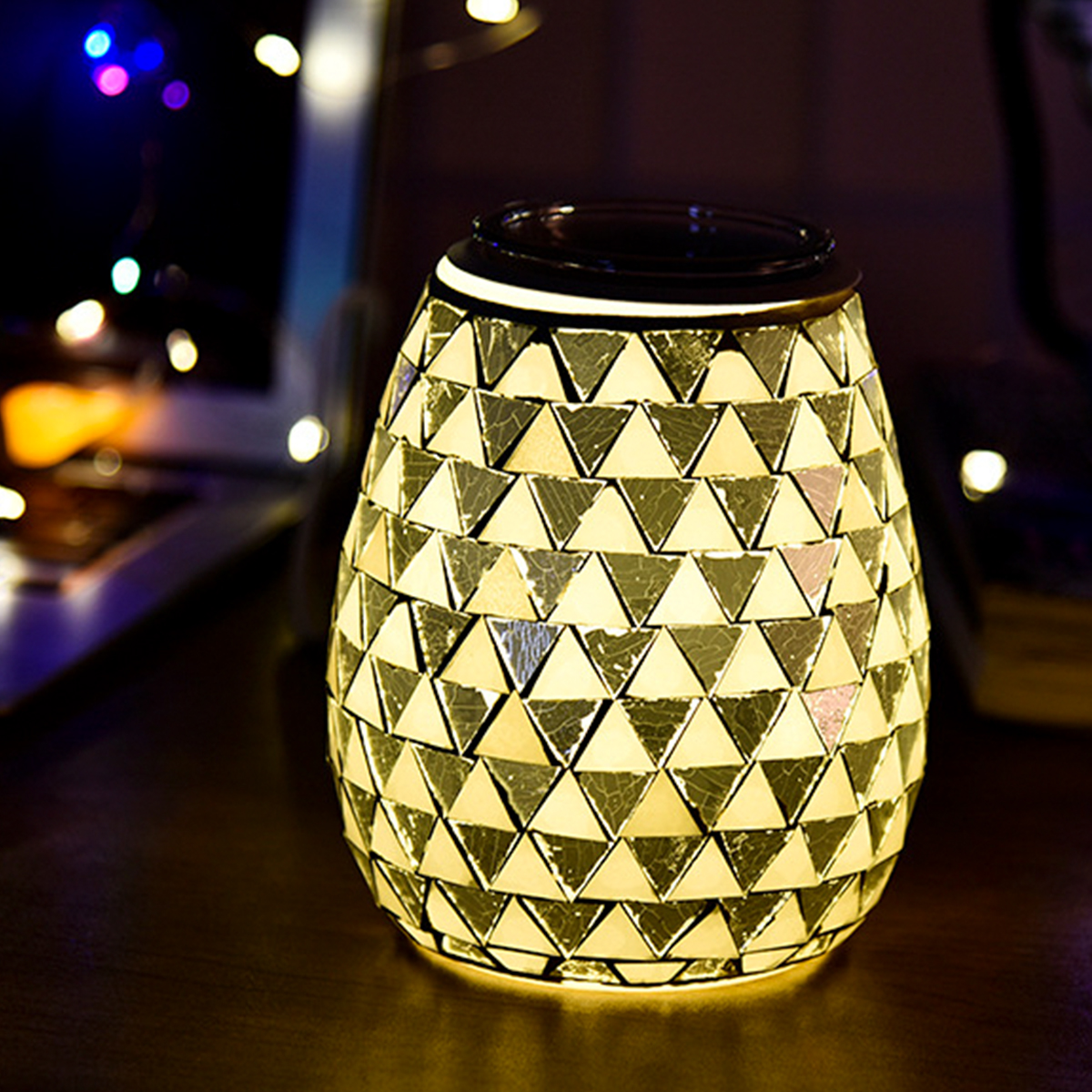 3D Glass Electric Aromatherapy Lamp Triangle Pattern Warm White Lights Home Aromatherapy Light 3
