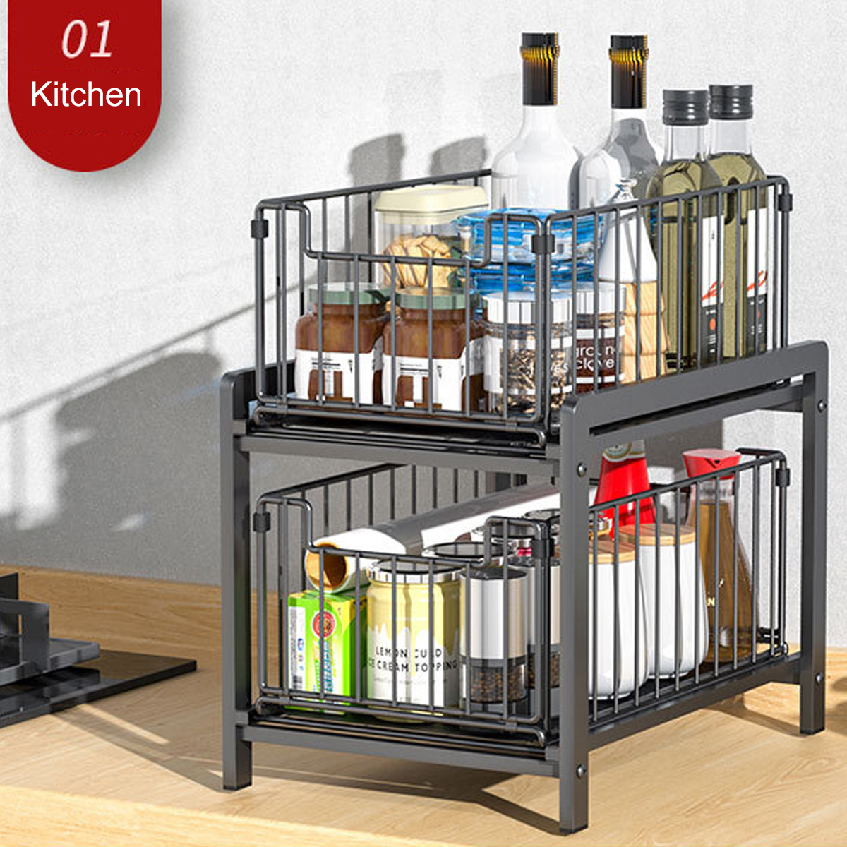 Find 2 Story Kitchen Multifunctional Storage Rack Home Desktop Pull Type for Sale on Gipsybee.com with cryptocurrencies
