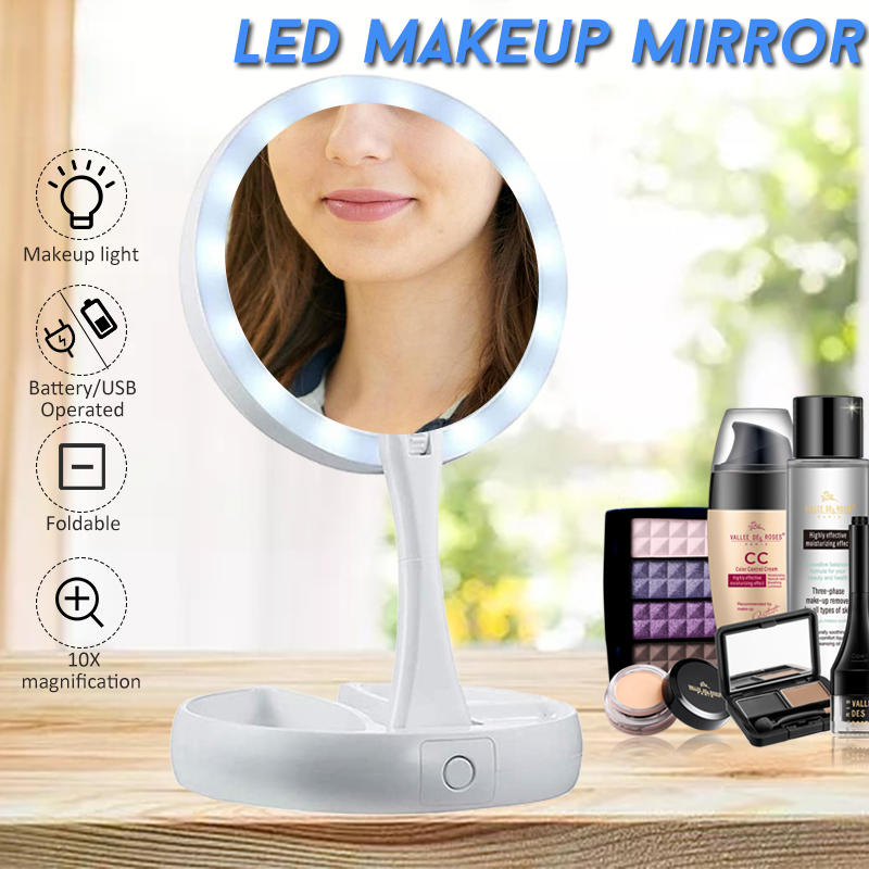 Find 10X Magnifying Lighted Double Sided Makeup Mirror LED Bathroom Travel Foldable for Sale on Gipsybee.com with cryptocurrencies