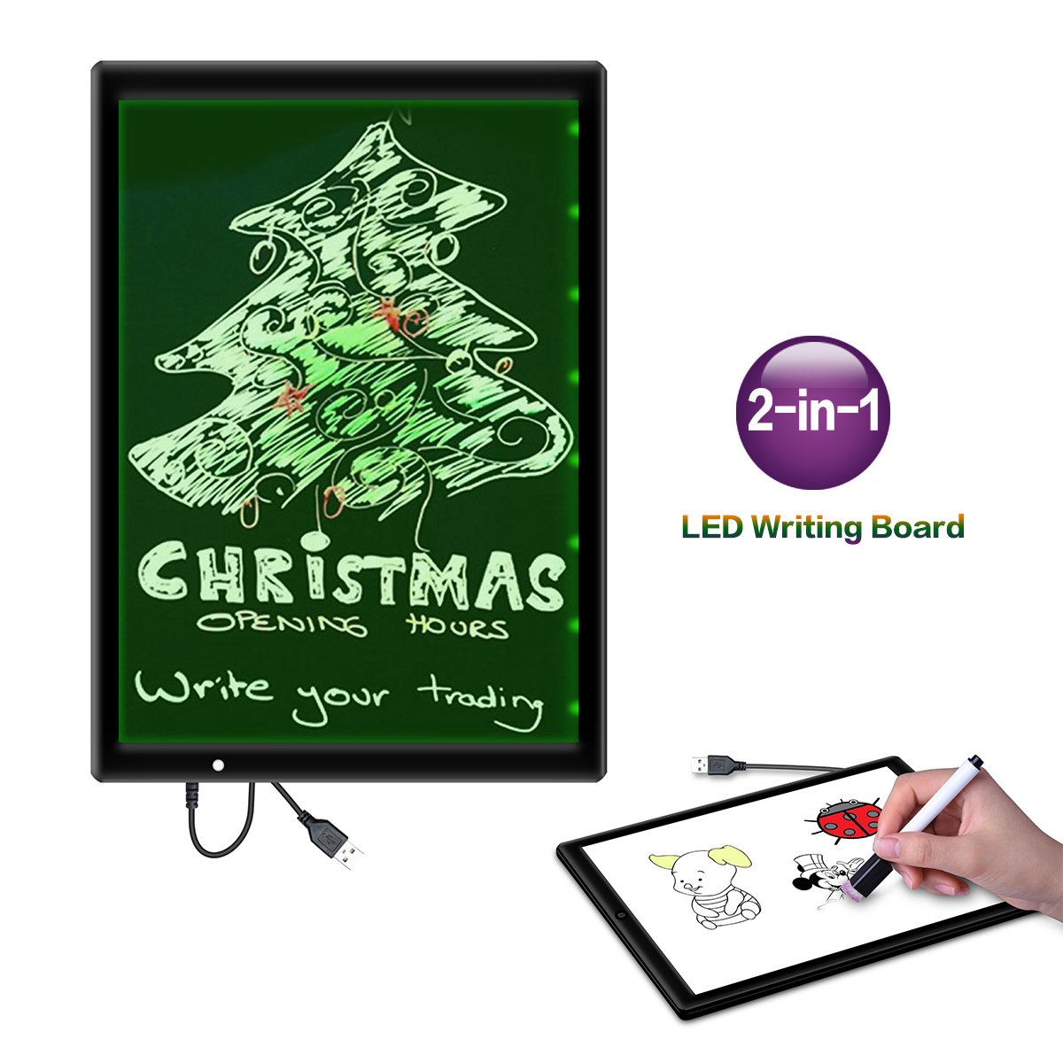 Find 13x9 Inch Double-Side LED Flashing Writing Board Business Message Memo Menu Sign for Sale on Gipsybee.com with cryptocurrencies