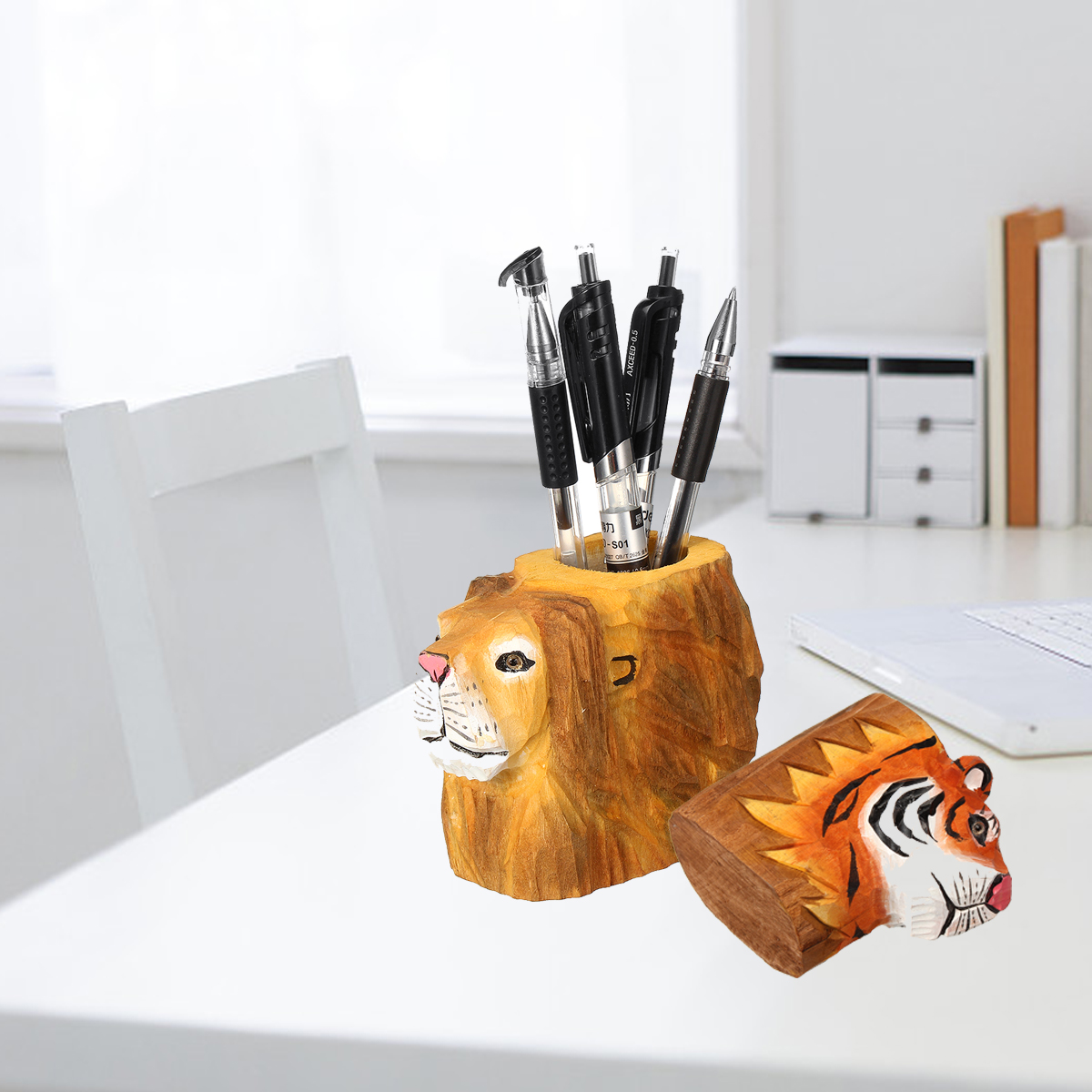 Find Animal Types Pen Holder Creative Hand Carved Wooden Pen Holder Lion Tiger Owl Dog Pattern Pen Organizer For Student Stationery Pencil Not Included for Sale on Gipsybee.com with cryptocurrencies