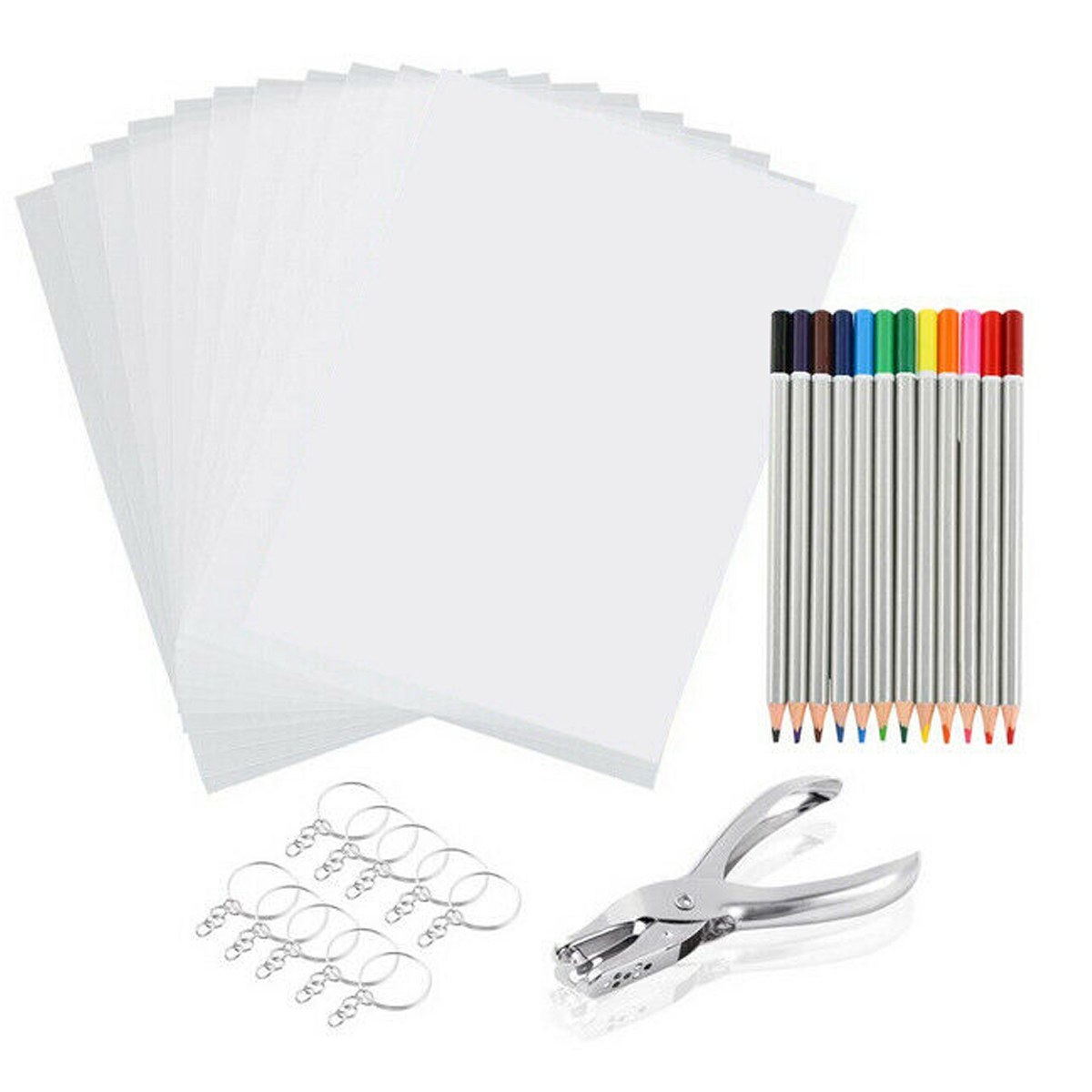 Find 198Pcs/145Pcs/33Pcs DIY Heat Shrink Plastic Sheet Kit Shrinky Art Paper Hole Punch Keychains Pencils for Sale on Gipsybee.com with cryptocurrencies