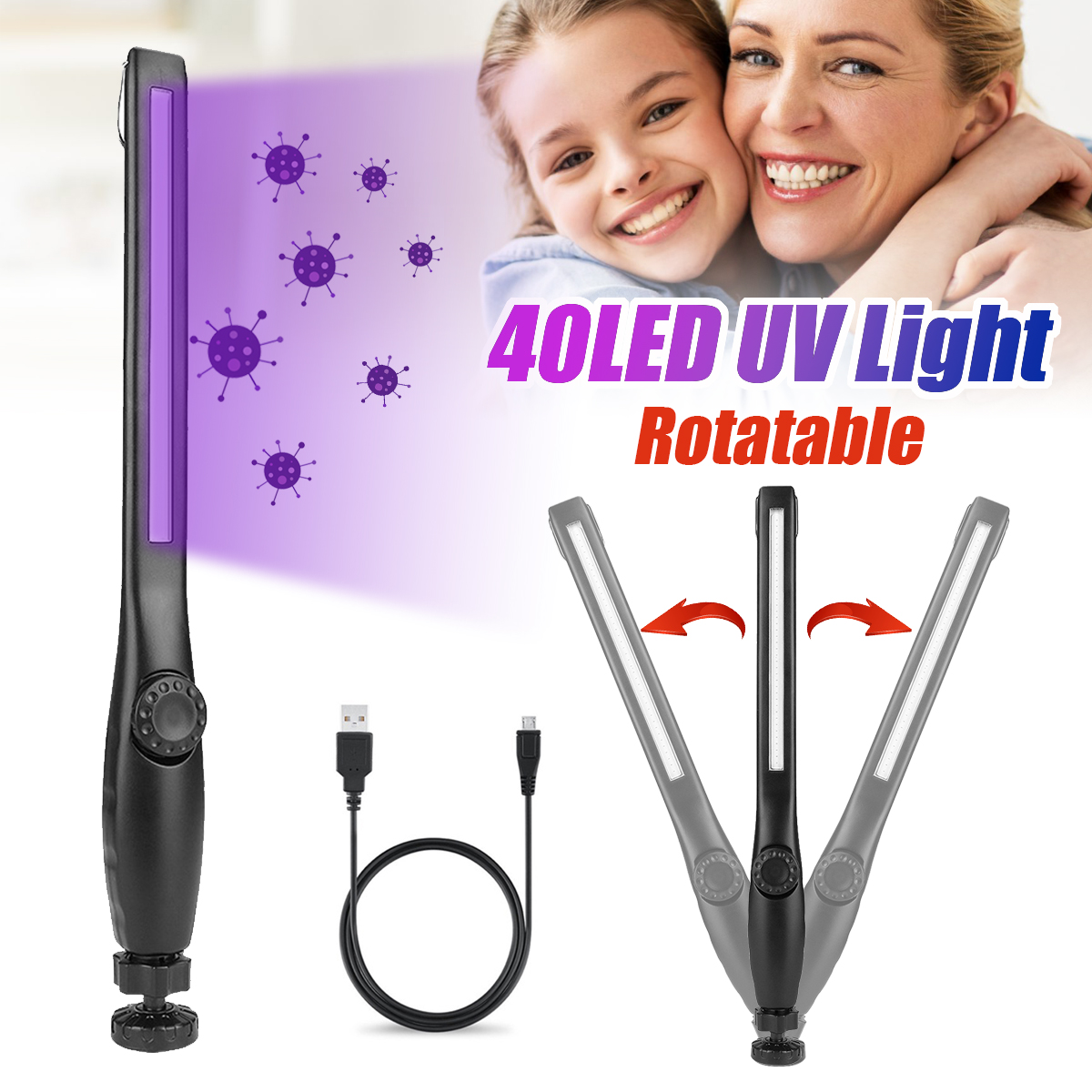 Find USB 40LED Portable Ultraviolet Sterilizer Light Handheld UV Disinfection Lamp for Sale on Gipsybee.com with cryptocurrencies
