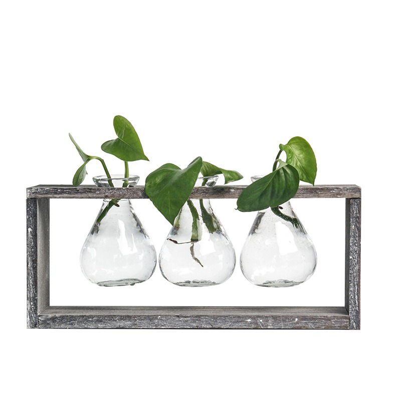 Find  Wood and Glass Creative Hydroponic Living Room Decoration Flower Pot Plant Vase for Sale on Gipsybee.com with cryptocurrencies