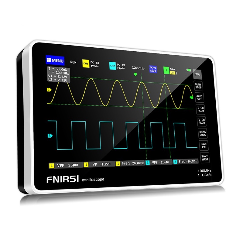 Find FNIRSI 1013D 7 inch Digital 2 Channels Tablet Oscilloscope 100M Bandwidth 1GS/s Sampling Rate 800x480 Resolution Capacitor Screen Touch Gesture Operation Oscilloscopes for Sale on Gipsybee.com with cryptocurrencies