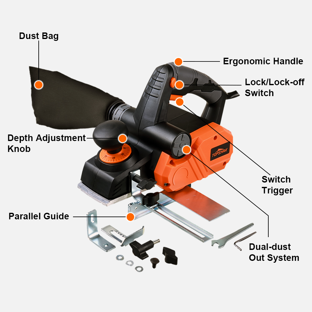 Find TOPSHAK TS-EP2 7.5-Amp Electric Hand Planer 14500Rpm 3-1/In Wood Planer for Woodworking Chamfer Home DIY Dual Side Dust Outlet for Sale on Gipsybee.com with cryptocurrencies
