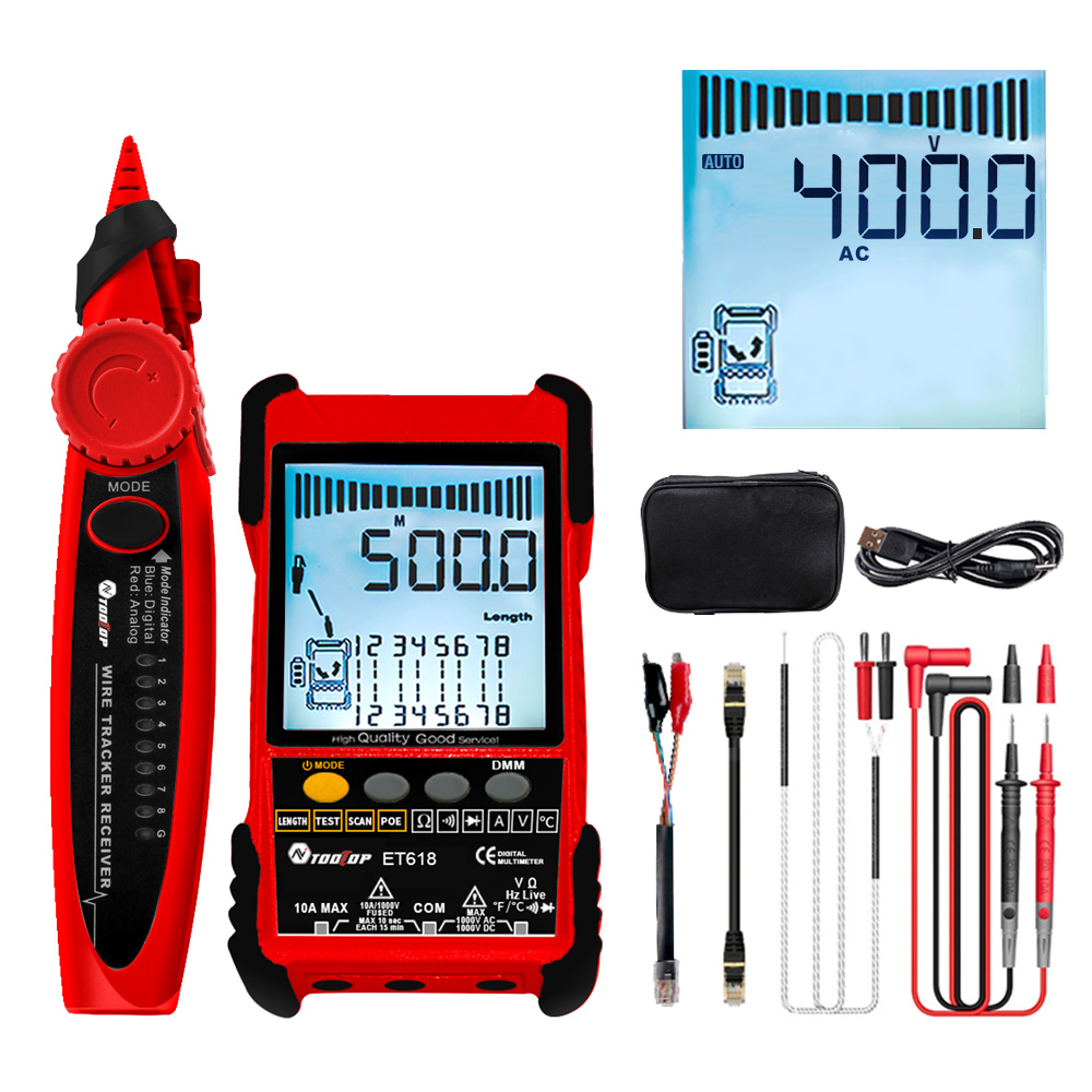 Find TOOLTOP Large LCD Screen Network Cable Tester Multimeter 2 in 1 400M/500M Network Cable Length Measure AC DC Current Voltage Measurement Anti noise Line Tracker ET616 ET618 for Sale on Gipsybee.com with cryptocurrencies