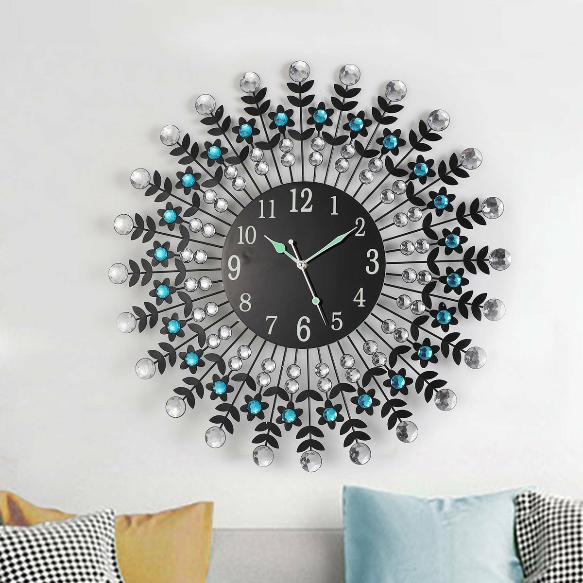 Find Large Modern 3D Crystal Wall Clock Luxury Round Dial Black Drops Home Office for Sale on Gipsybee.com with cryptocurrencies