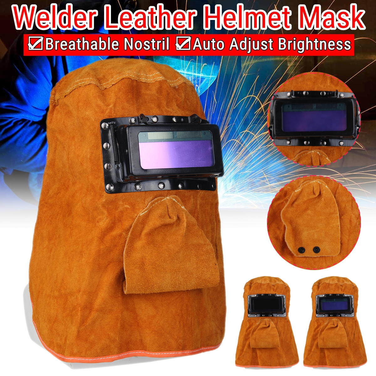 Find Solar Auto Darkening Filter Lens Welder Leather Hood Breathable Helmet Mask with Glasses for Sale on Gipsybee.com with cryptocurrencies