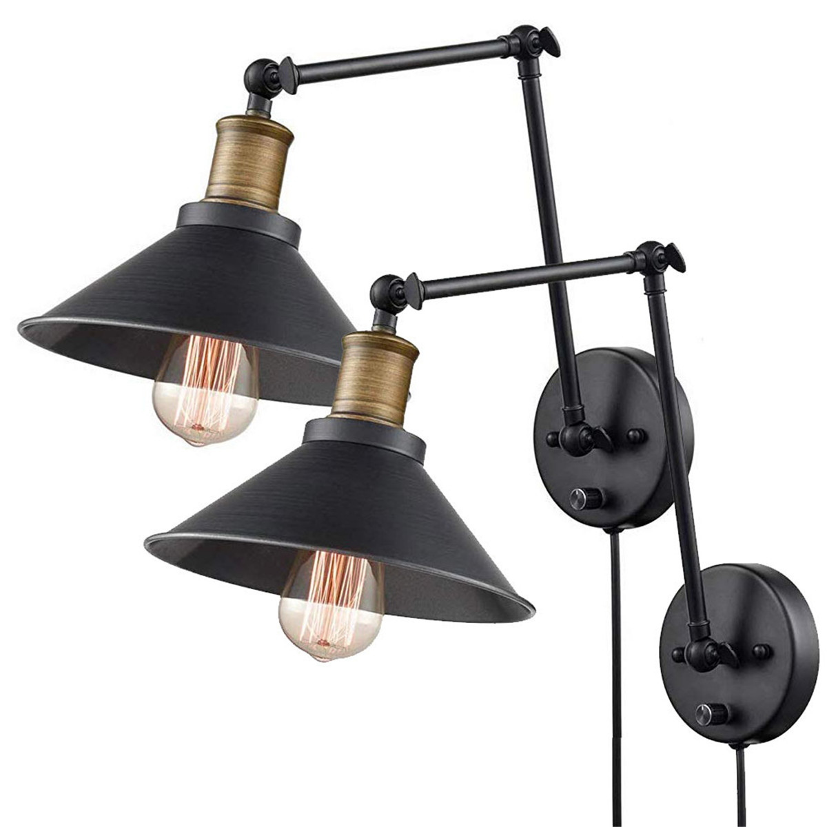 Find 1PCS/2PCS 60W 110V US Plug Industrial Black Sconce Adjustable Swing Arm Angle Vintage Wall Mount Plug in Lamp for Sale on Gipsybee.com with cryptocurrencies