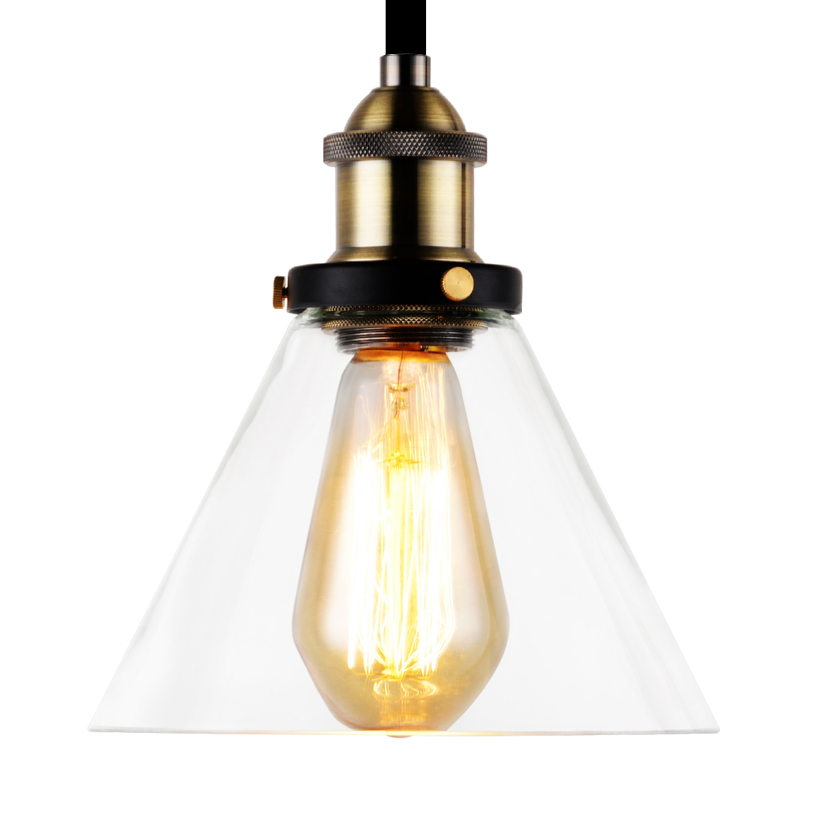 Find KingSo 110V/220V E26/E27 Vintage Industrial Pendant Light Socket Funnel like Glass Shade with Ceiling Canopy Adjustable Hard Wire for Sale on Gipsybee.com with cryptocurrencies