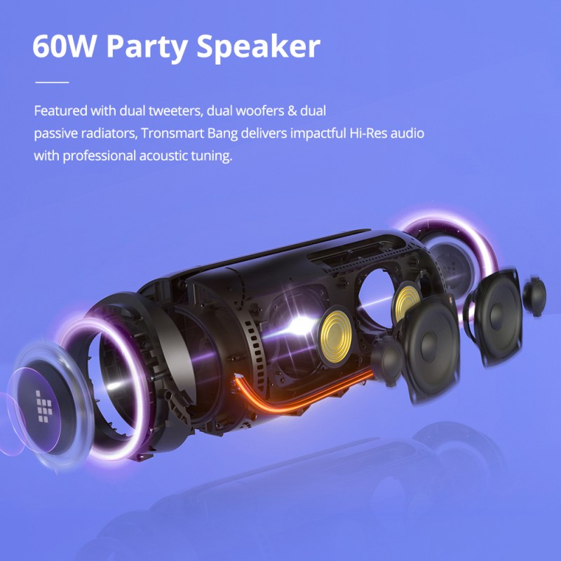 Find Tronsmart Bang 60W bluetooth Speaker Colorful Light 10800mAh Large Battery Support NFC Connection TF Card Outdoor Party Speaker for Sale on Gipsybee.com with cryptocurrencies